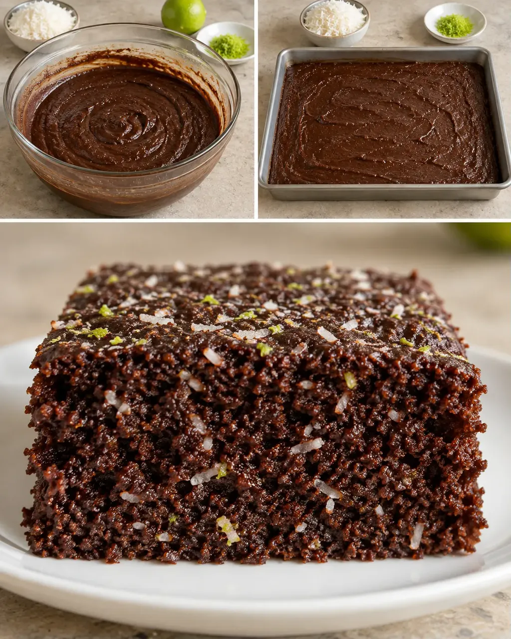 Kakaový koláč — kokos, limetka