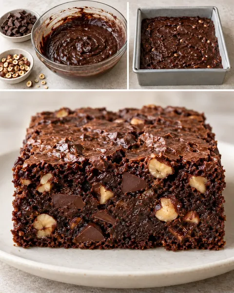 Brownies — hořká čokoláda, lískové ořechy