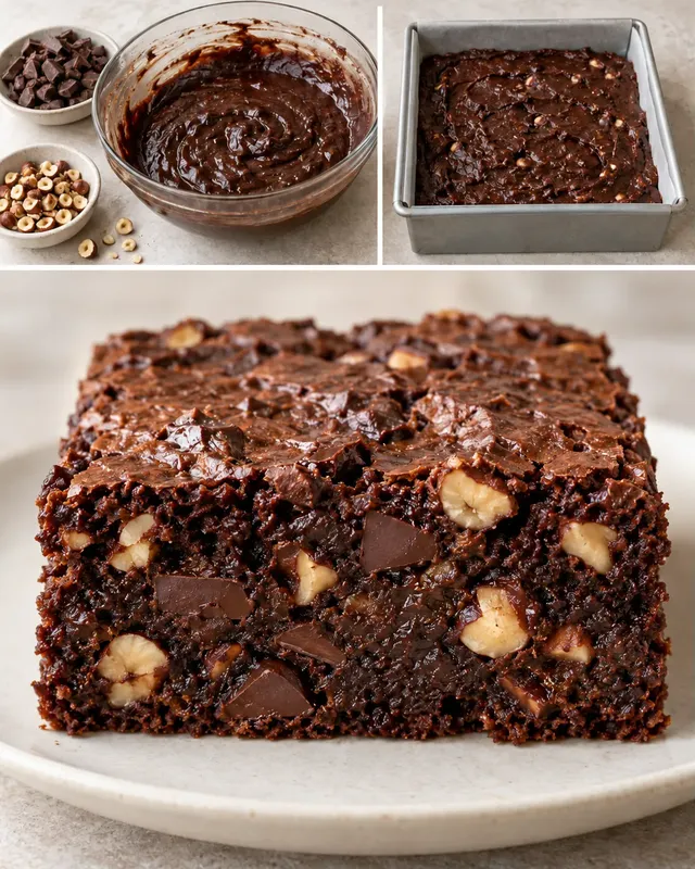 Brownies — hořká čokoláda, lískové ořechy