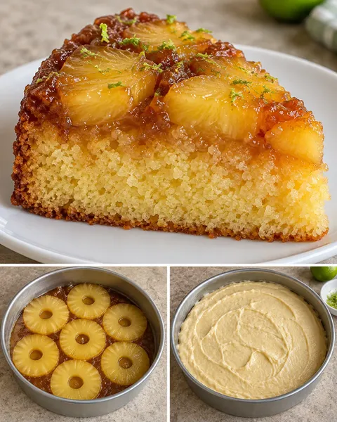 Obrácený ovocný koláč — ananas, limetka