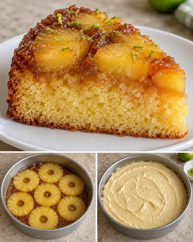 Obrácený ovocný koláč — ananas, limetka