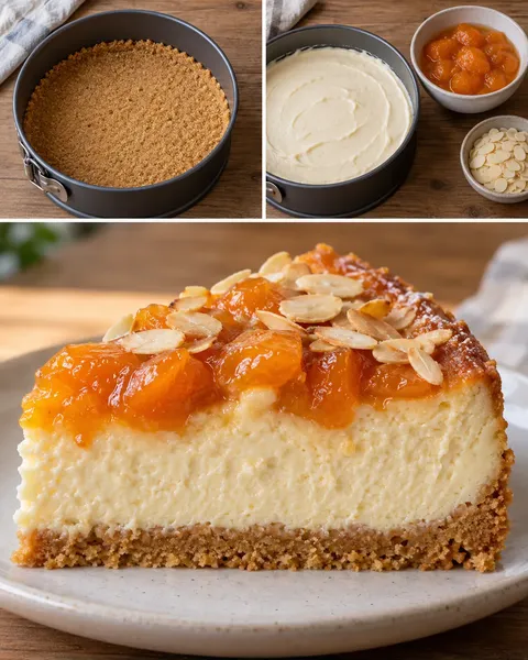 Pečený cheesecake — meruňky, mandle