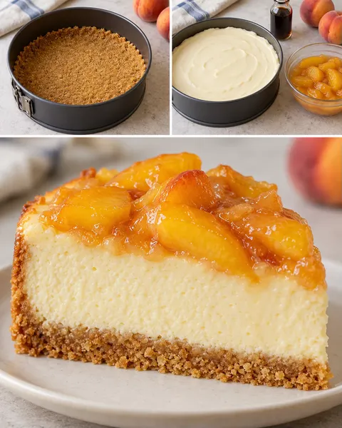 Pečený cheesecake — broskve, vanilka