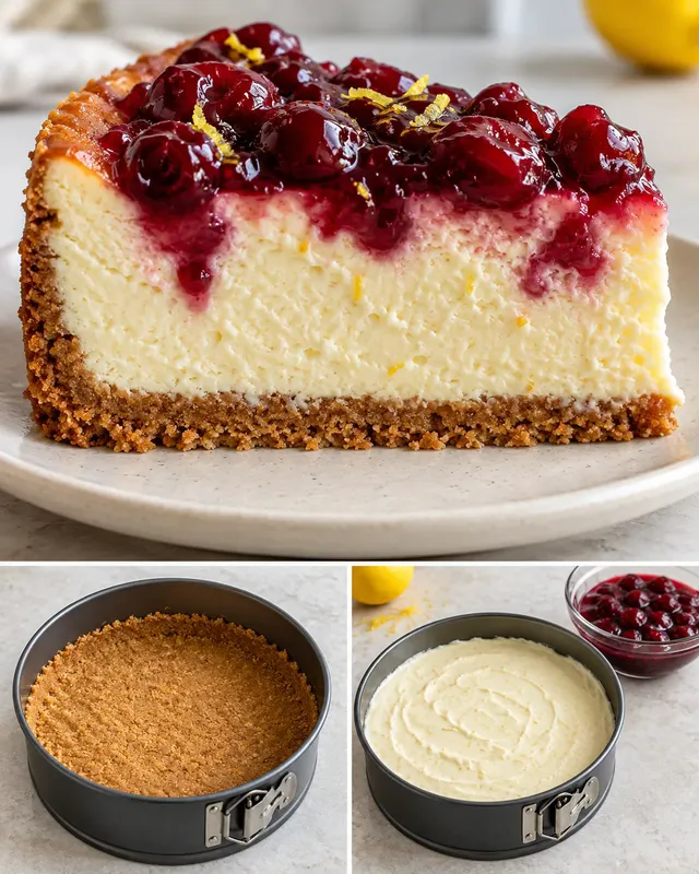 Pečený cheesecake — višně, citron