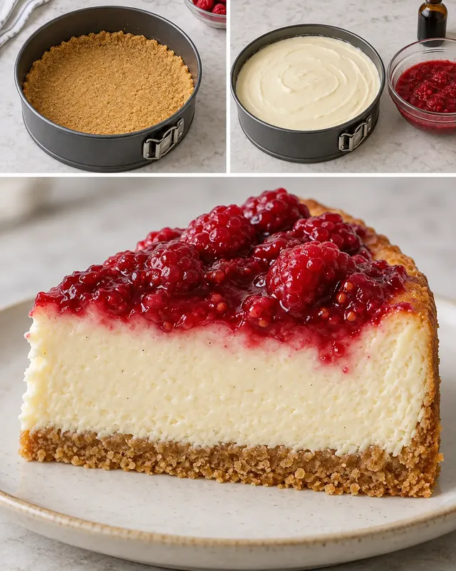 Pečený cheesecake — maliny, vanilka