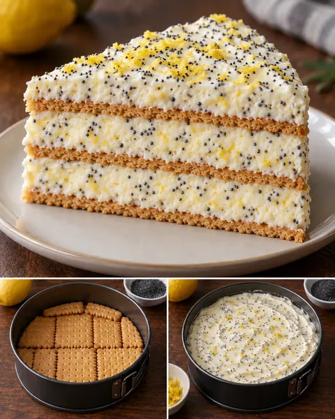 Nepečený sušenkový dort — citron, mák
