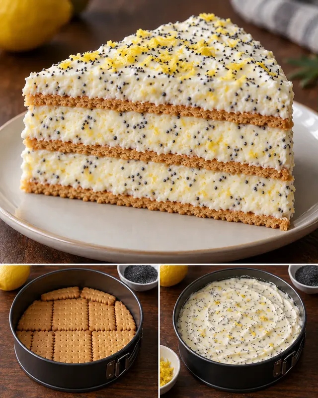 Nepečený sušenkový dort — citron, mák