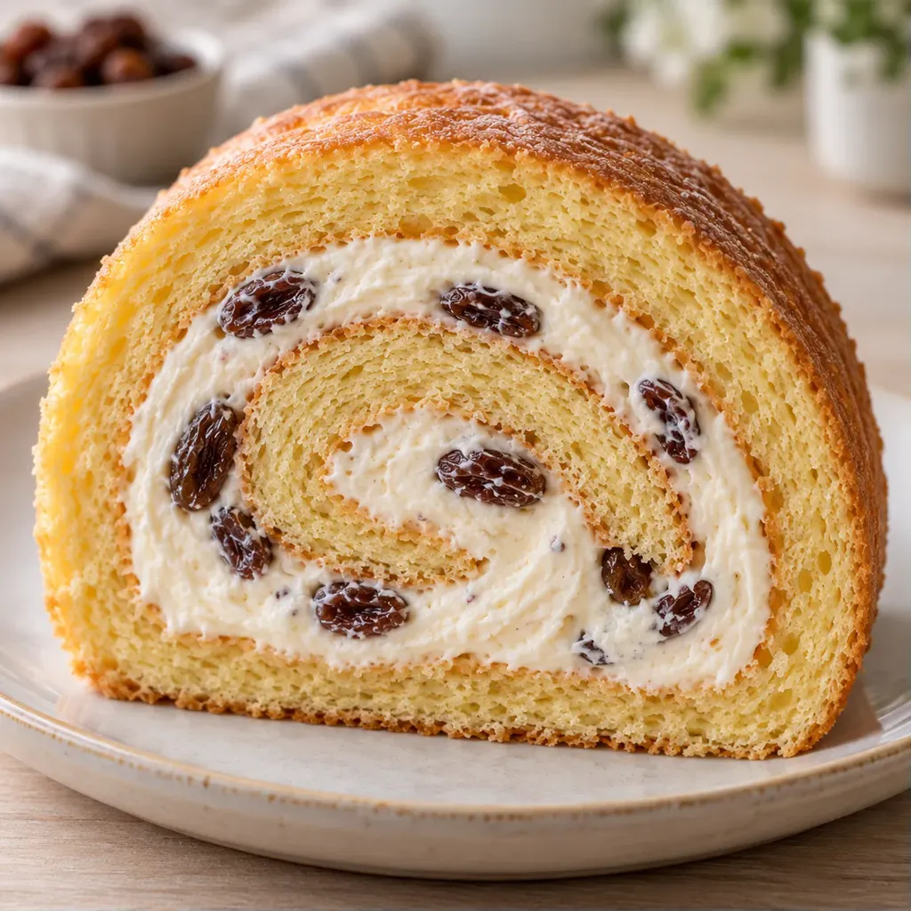 Piškotová roláda — rozinky, vanilka