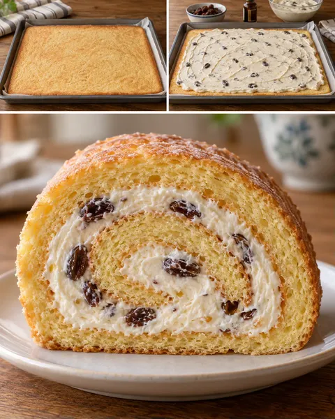 Piškotová roláda — rozinky, vanilka