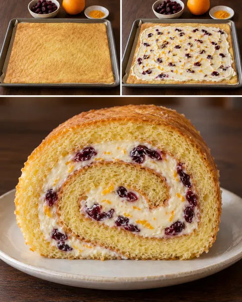 Piškotová roláda — brusinky, pomeranč