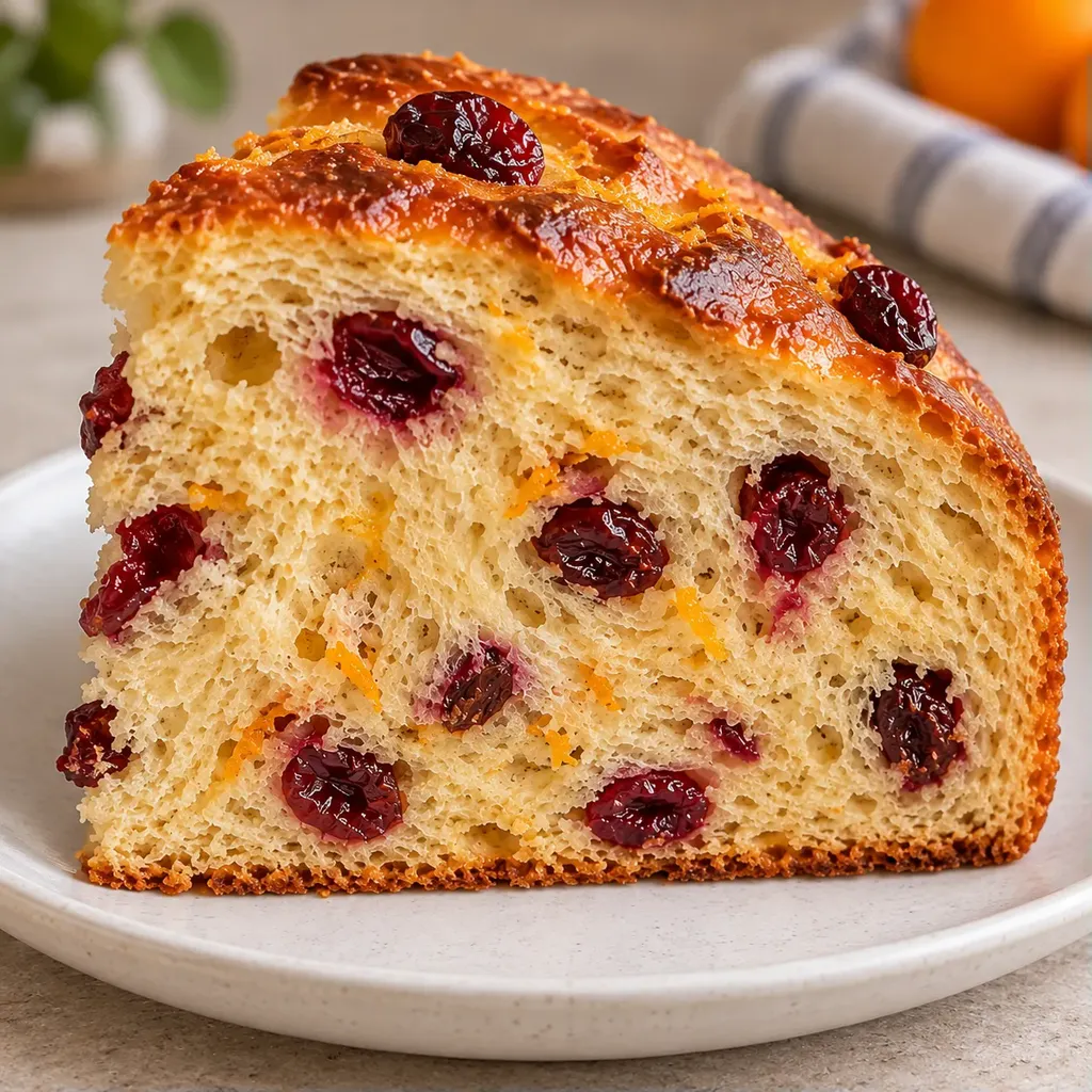 Sladký kynutý koláč — brusinky, pomeranč