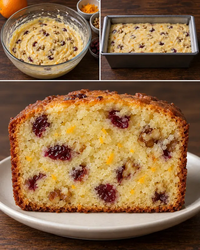 Máslový chlebíček — brusinky, pomeranč, vlašské ořechy