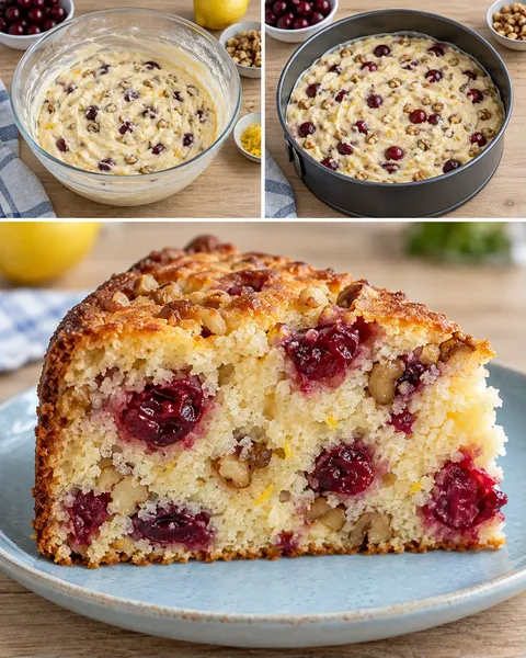 Jogurtový koláč — višně, citron, vlašské ořechy