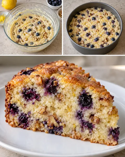 Jogurtový koláč — borůvky, citron, vlašské ořechy