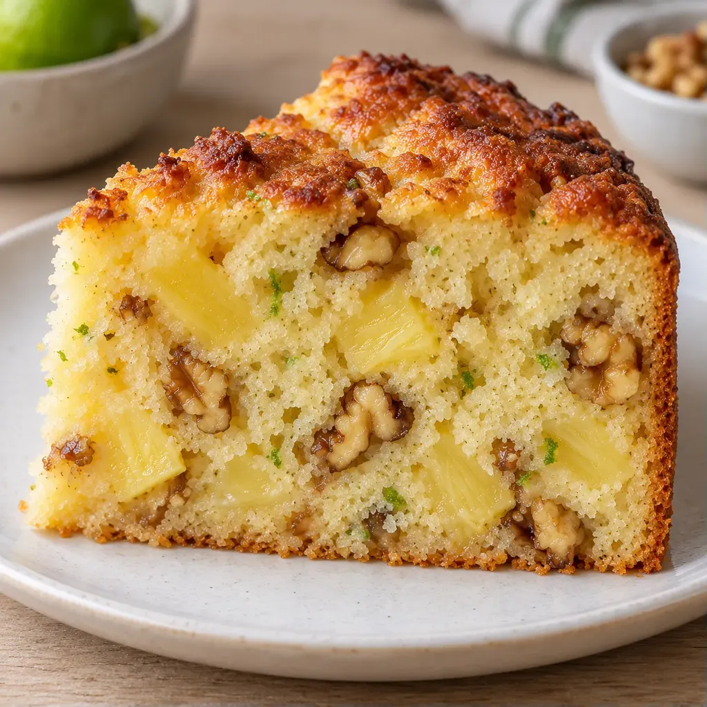 Jogurtový koláč — ananas, limetka, vlašské ořechy