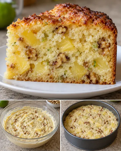Jogurtový koláč — ananas, limetka, vlašské ořechy