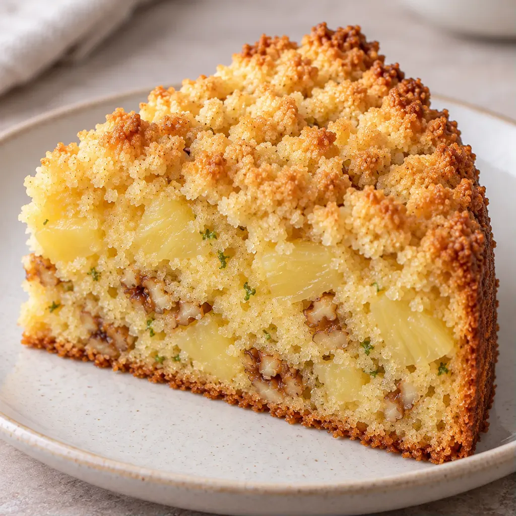 Koláč s drobenkou — ananas, limetka, vlašské ořechy
