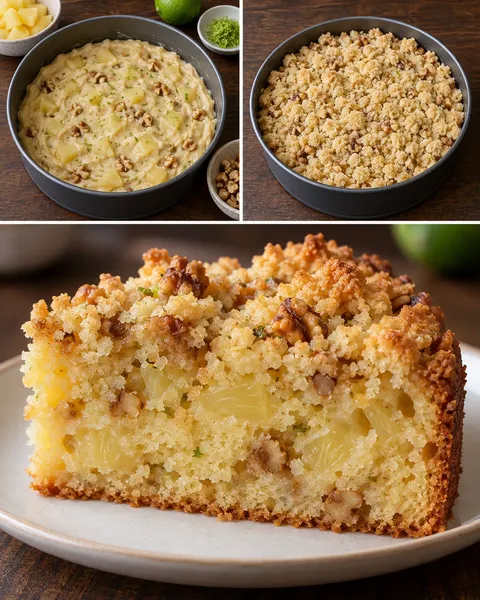 Koláč s drobenkou — ananas, limetka, vlašské ořechy