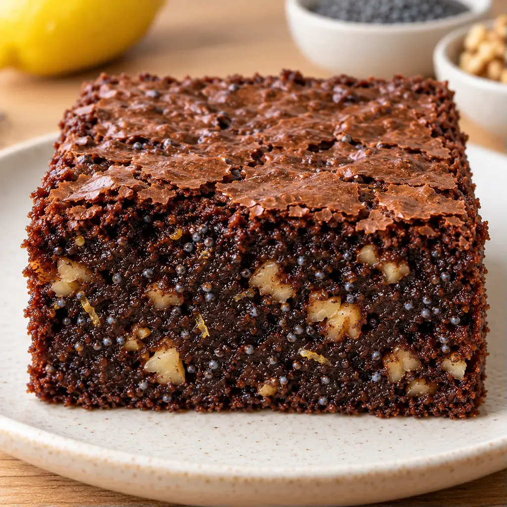 Brownies — citron, mák, vlašské ořechy