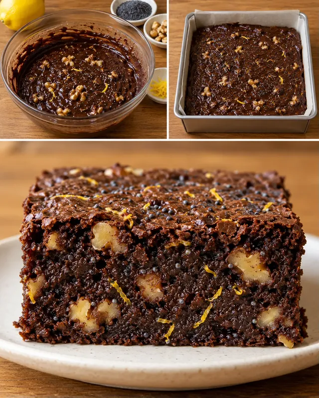 Brownies — citron, mák, vlašské ořechy