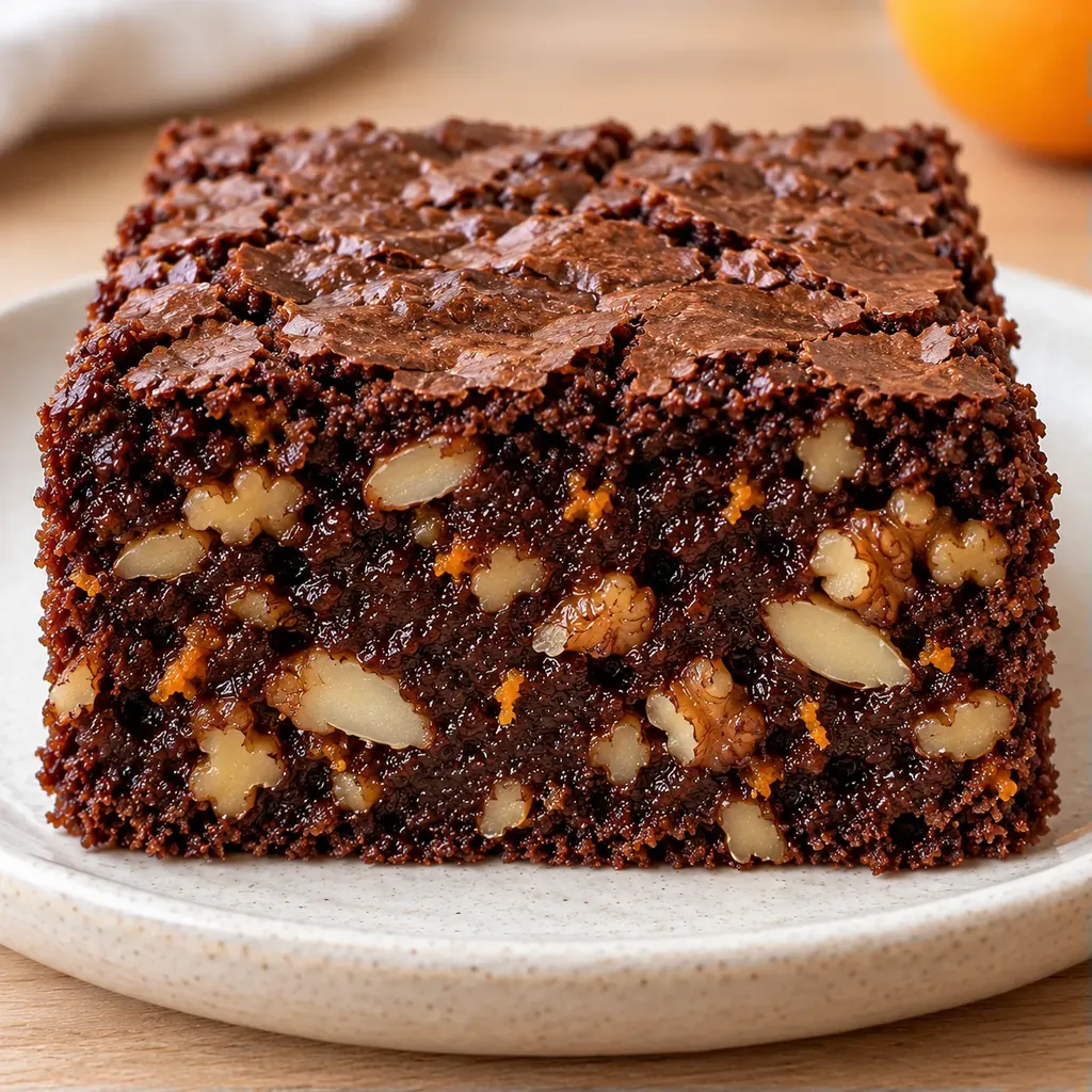Brownies — pomeranč, mandle, vlašské ořechy