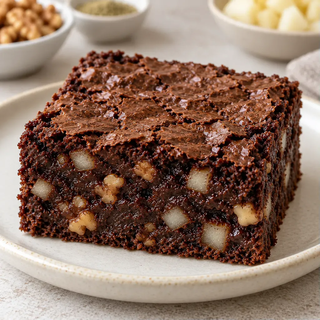 Brownies — hrušky, kardamom, vlašské ořechy