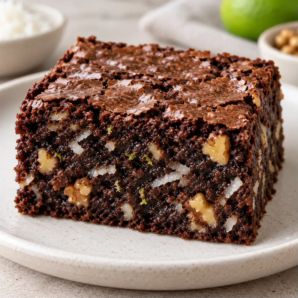 Brownies — kokos, limetka, vlašské ořechy