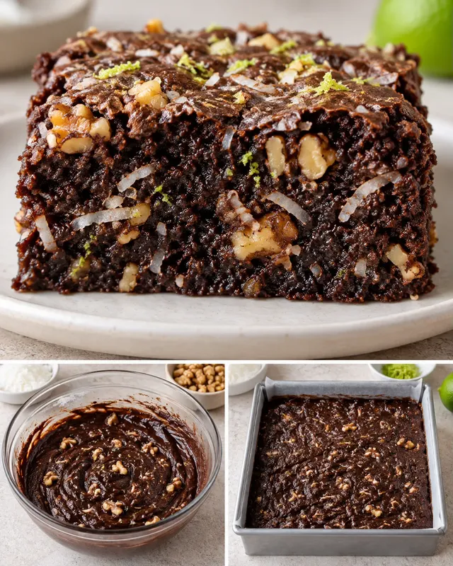 Brownies — kokos, limetka, vlašské ořechy