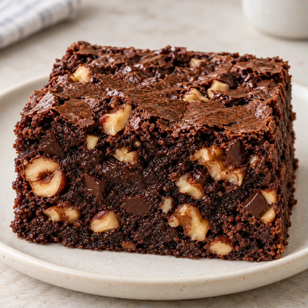 Brownies — hořká čokoláda, lískové ořechy, vlašské ořechy