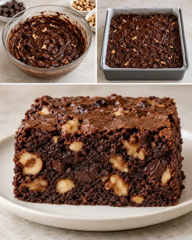 Brownies — hořká čokoláda, lískové ořechy, vlašské ořechy