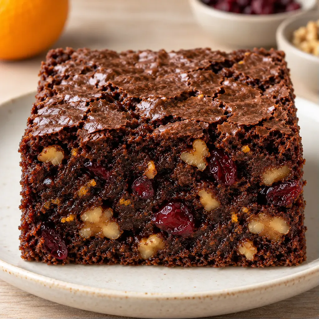 Brownies — brusinky, pomeranč, vlašské ořechy