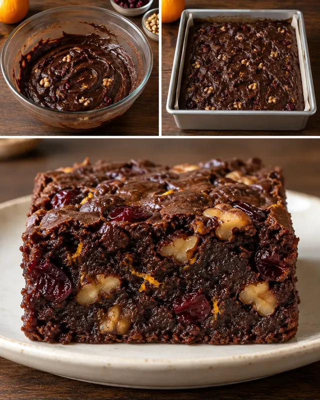 Brownies — brusinky, pomeranč, vlašské ořechy