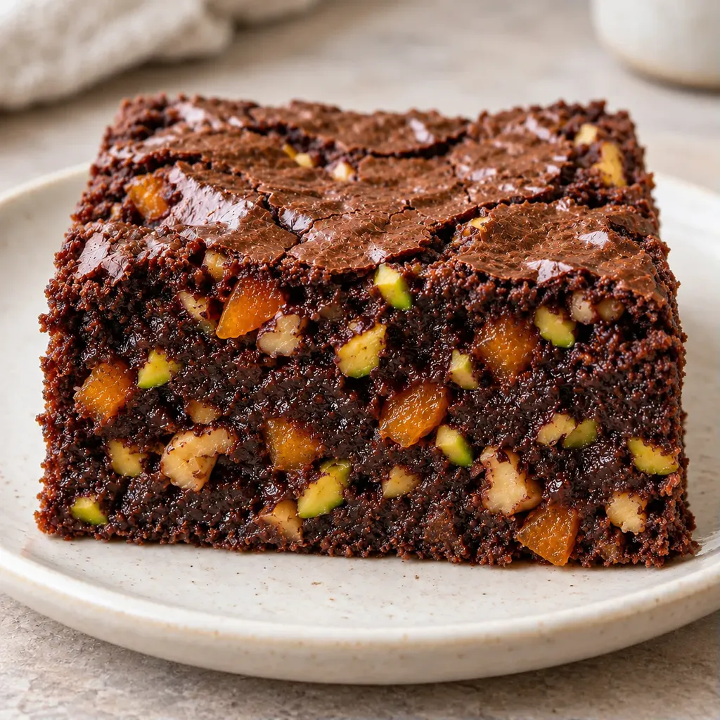 Brownies — sušené meruňky, pistácie, vlašské ořechy