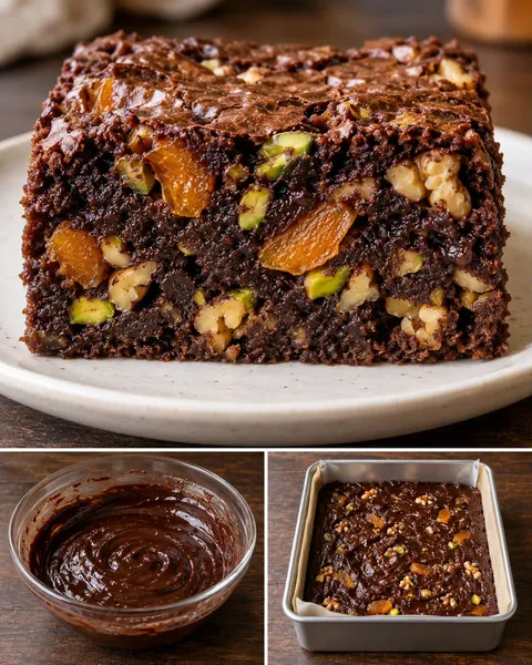 Brownies — sušené meruňky, pistácie, vlašské ořechy
