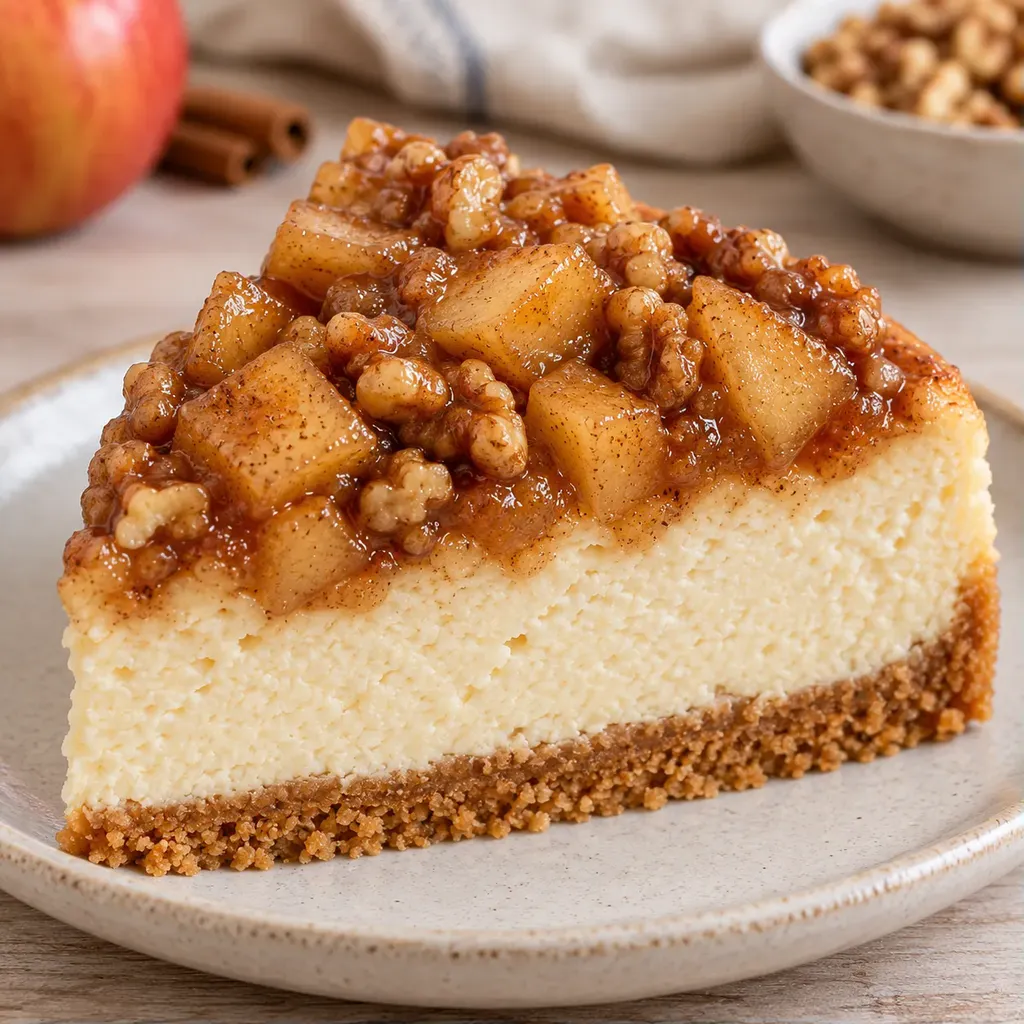 Pečený cheesecake — jablka, skořice, vlašské ořechy