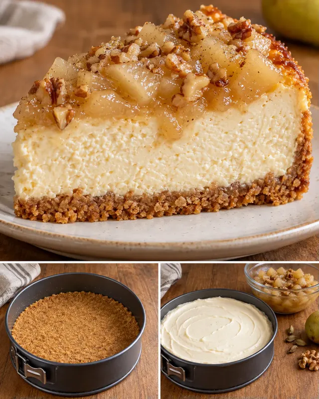 Pečený cheesecake — hrušky, kardamom, vlašské ořechy
