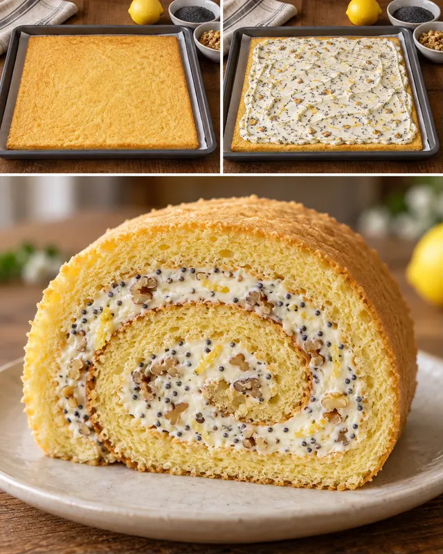 Piškotová roláda — citron, mák, vlašské ořechy