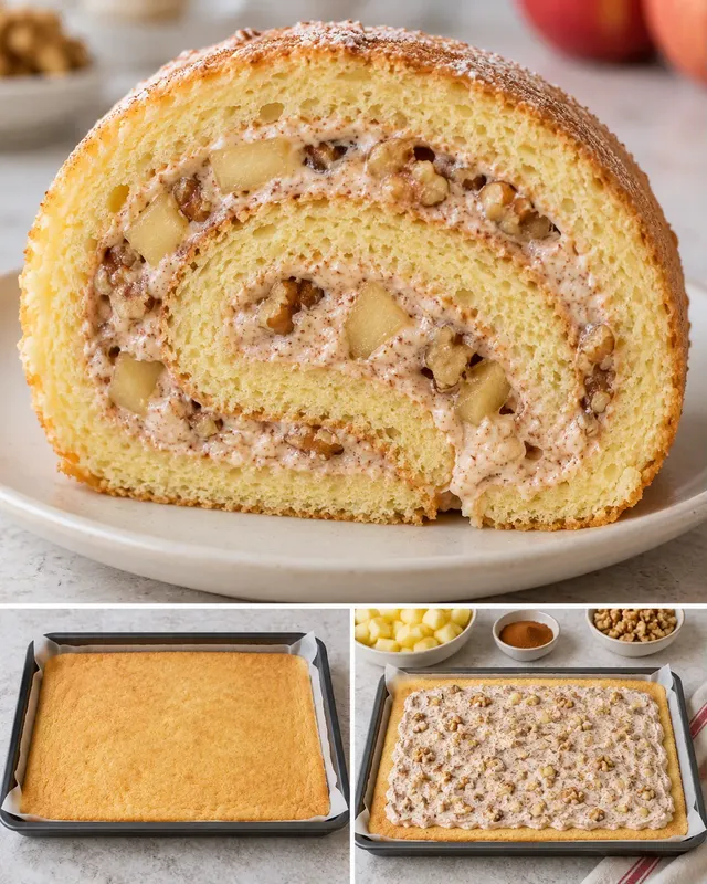 Piškotová roláda — jablka, skořice, vlašské ořechy