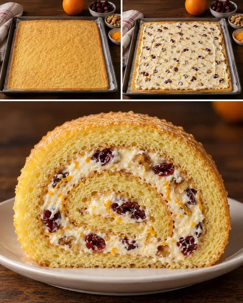 Piškotová roláda — brusinky, pomeranč, vlašské ořechy