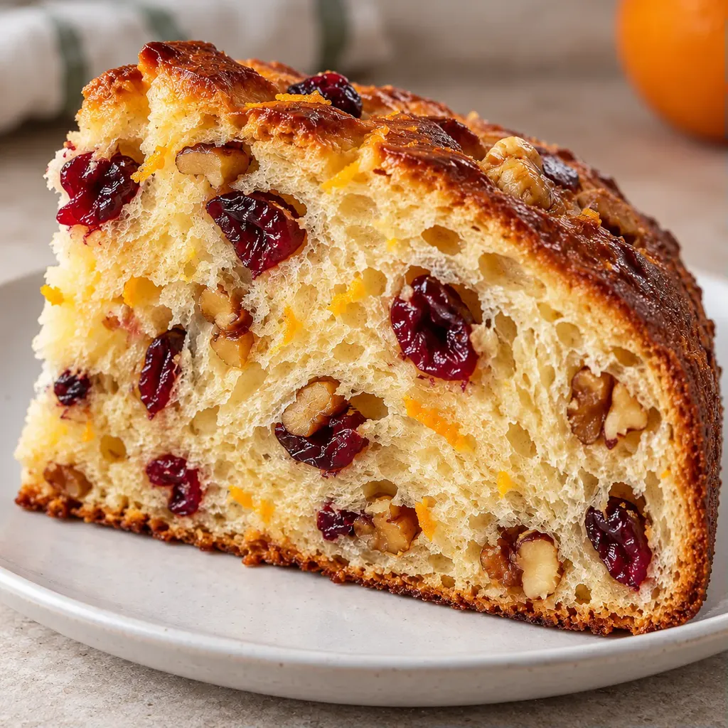 Sladký kynutý koláč — brusinky, pomeranč, vlašské ořechy