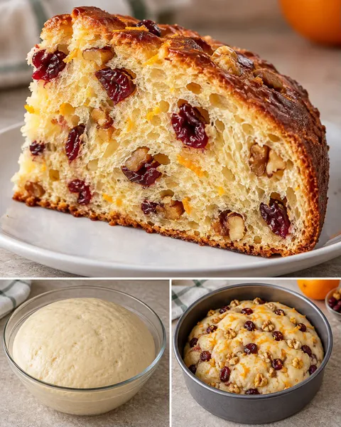Sladký kynutý koláč — brusinky, pomeranč, vlašské ořechy
