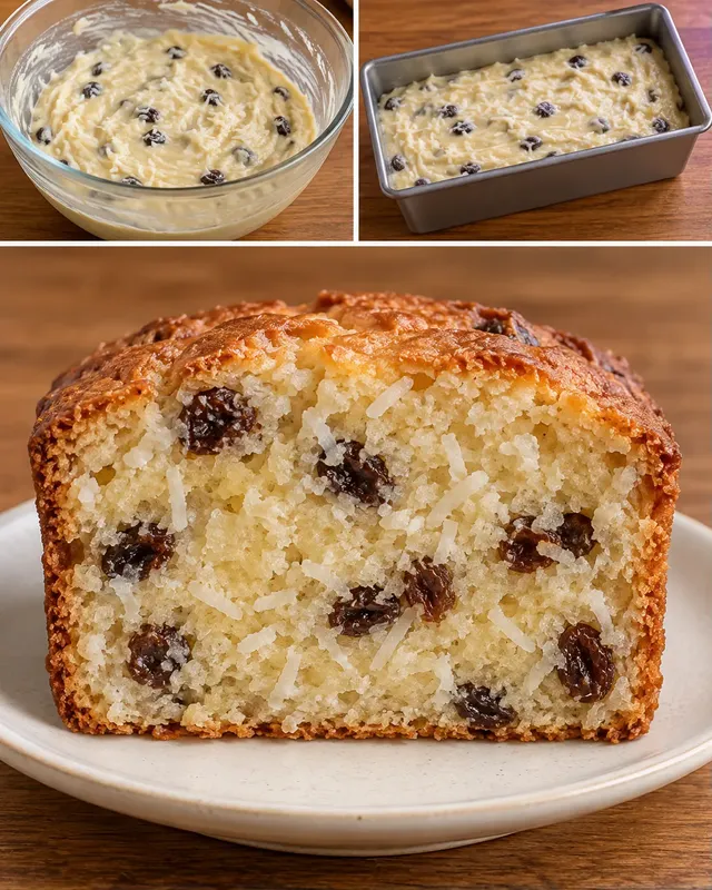 Máslový chlebíček — rozinky, vanilka, kokos