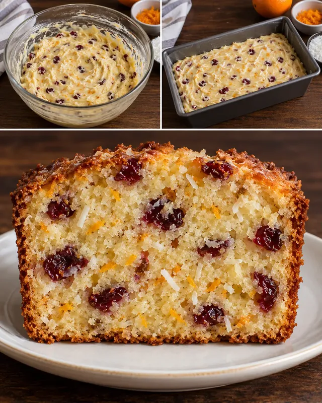 Máslový chlebíček — brusinky, pomeranč, kokos