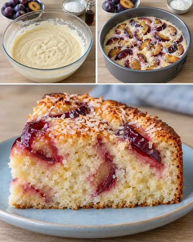 Jogurtový koláč — švestky, vanilka, kokos