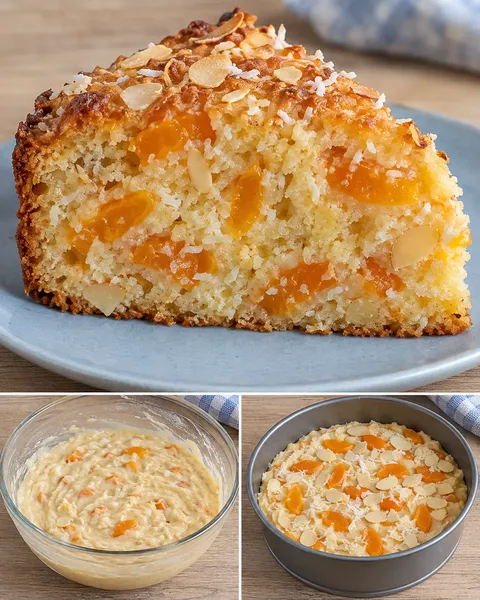 Jogurtový koláč — meruňky, mandle, kokos
