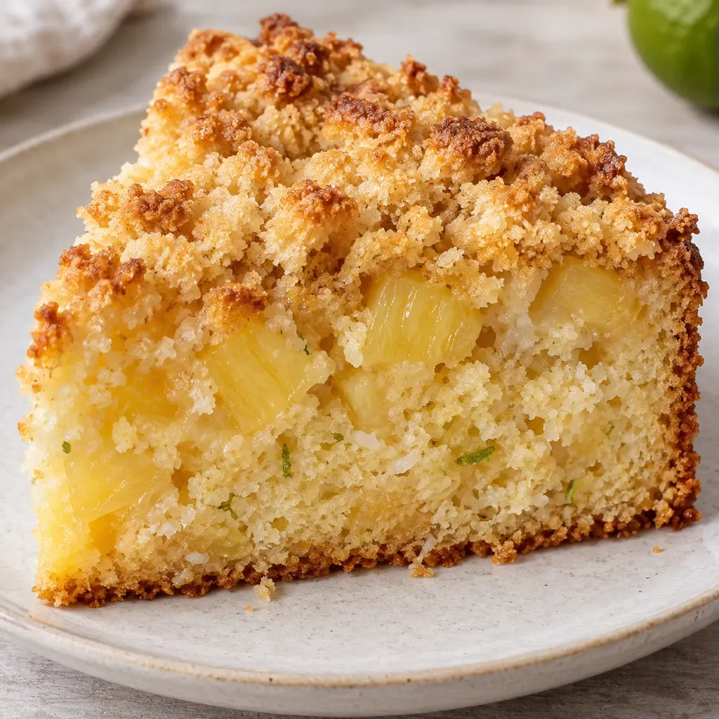 Koláč s drobenkou — ananas, limetka, kokos