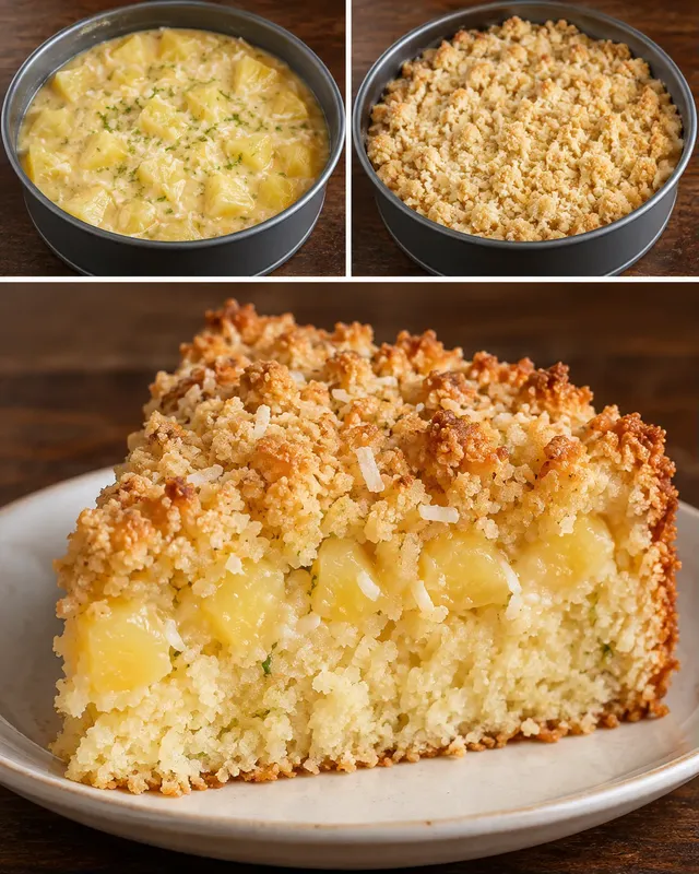 Koláč s drobenkou — ananas, limetka, kokos