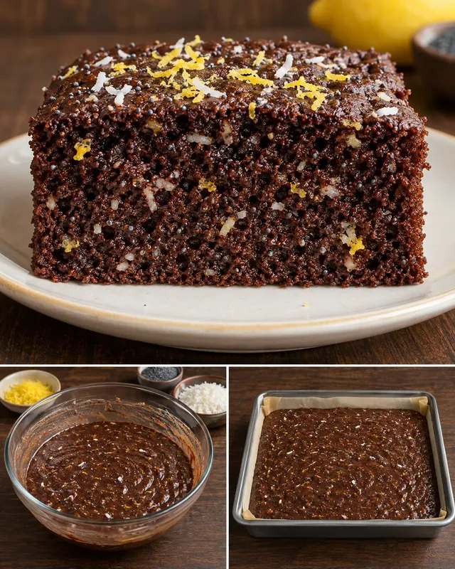 Kakaový koláč — citron, mák, kokos
