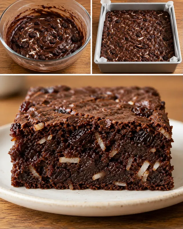 Brownies — rozinky, vanilka, kokos