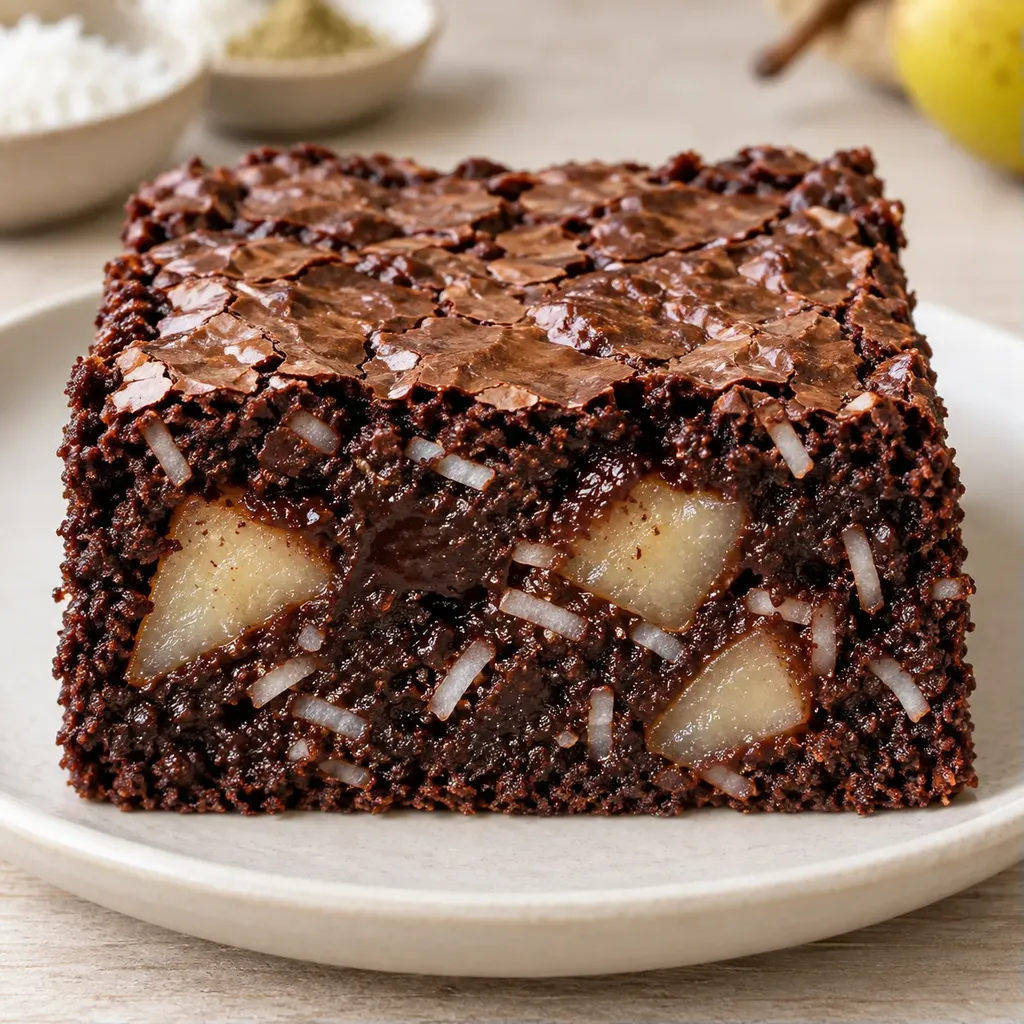 Brownies — hrušky, kardamom, kokos